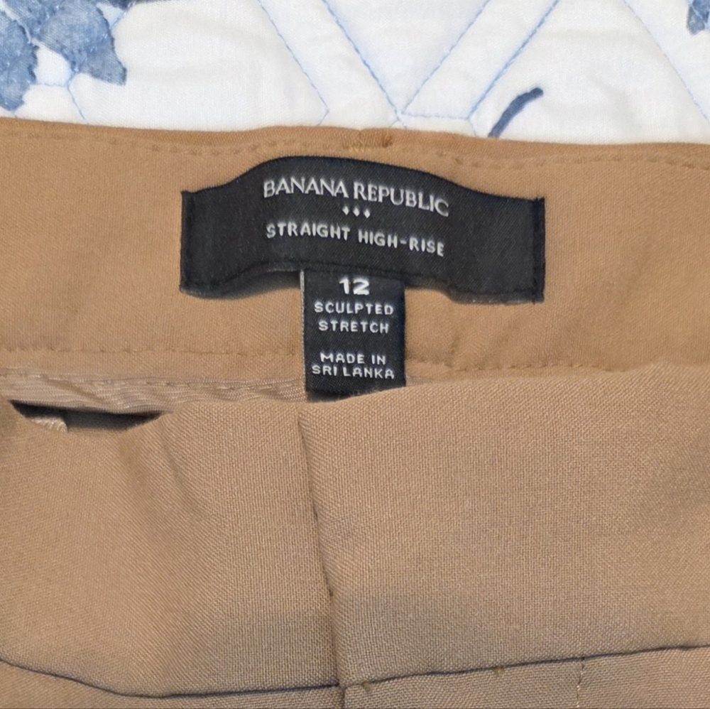 Banana Republic Sculpted Stretch Straight High Rise Trousers Size 12 Neutral Tan - Picture 4 of 5